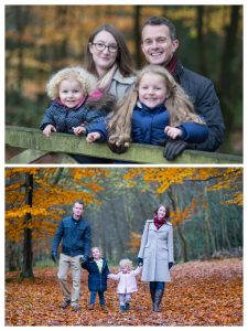 Two family photos of the same family, taken a year apart both outdoor family photo shoots