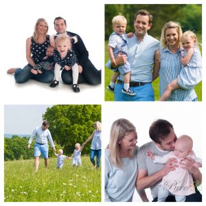 Four photos of the same family over the course of three years