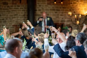 wedding photo of people toasting the speeches