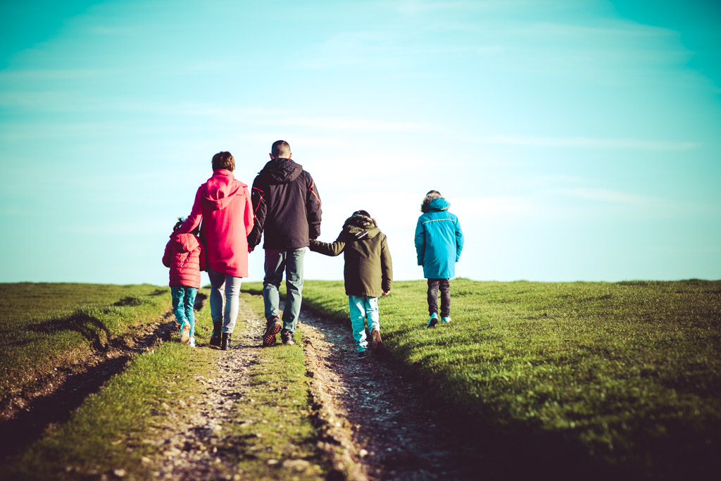 Family photo taken walking along the South downs way