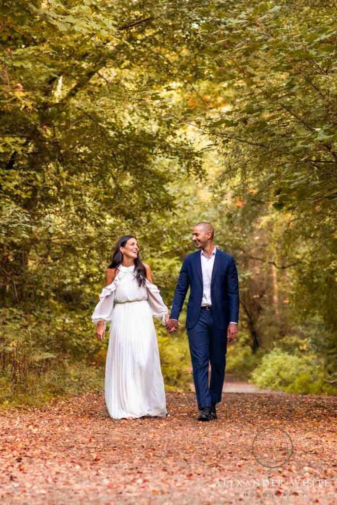 couple walking and laughing together
